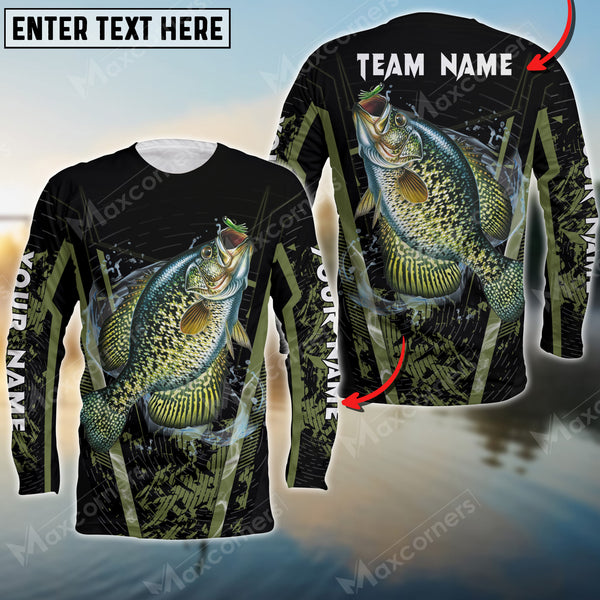 Maxcorners Crappie Fishing Water Moss Green Pattern Sun Protection Personalized Name, Team Name Long Sleeve Shirt