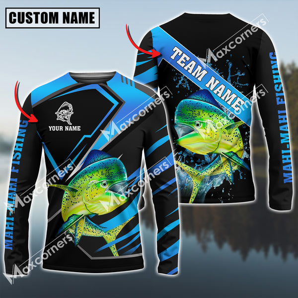 Maxcorners Mahi-Mahi Fishing Blue Water Pro Sport Jersey Sun Protection Personalized Name, Team Name Long Sleeve Shirt