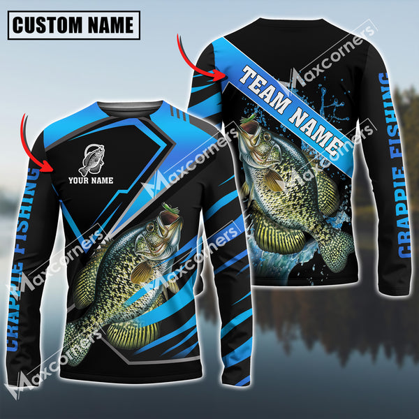 Maxcorners Crappie Fishing Blue Water Pro Sport Jersey Sun Protection Personalized Name, Team Name Long Sleeve Shirt