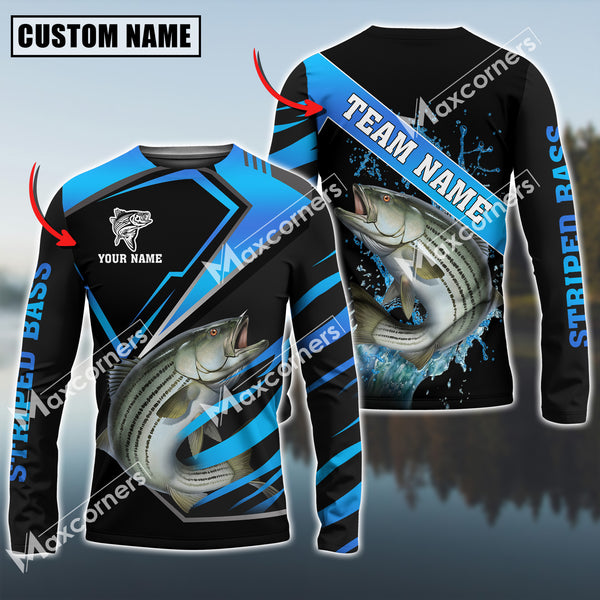 Maxcorners Striped Bass Fishing Blue Water Pro Sport Jersey Sun Protection Personalized Name, Team Name Long Sleeve Shirt