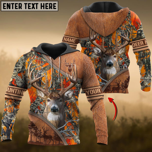 Max Corner Deer hunting Zipper Leather Pattern Personalized 3D Hoodie For Hunting Lover