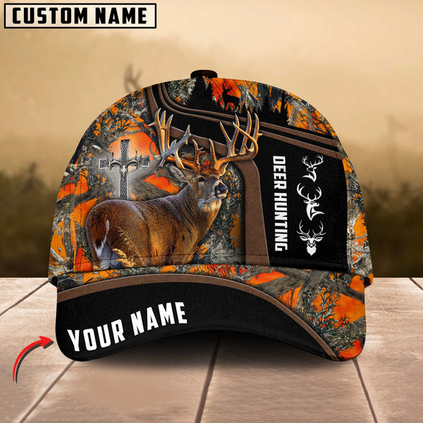 Maxcorners Deer Hunting Cross Art Leather Pattern Art Hunting Personalized Cap 3D Multicolored