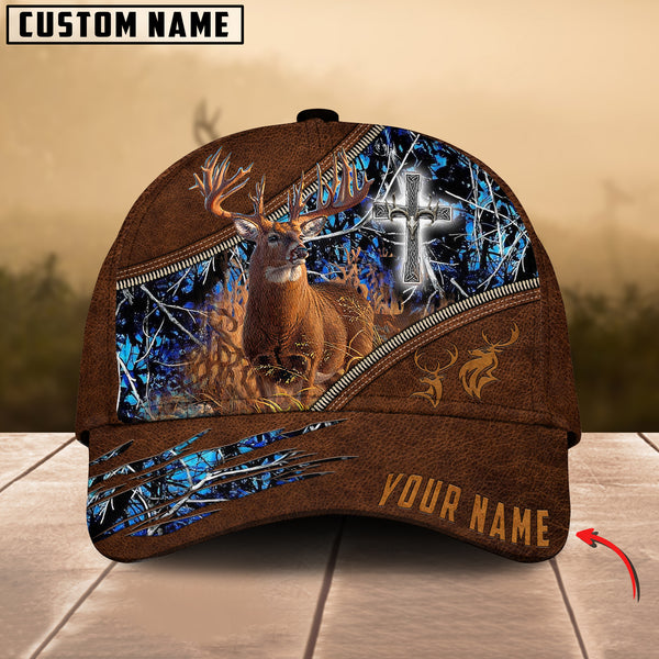 Maxcorners Cross Deer Hunting Art Leather Pattern Personalized Cap 3D Multicolored