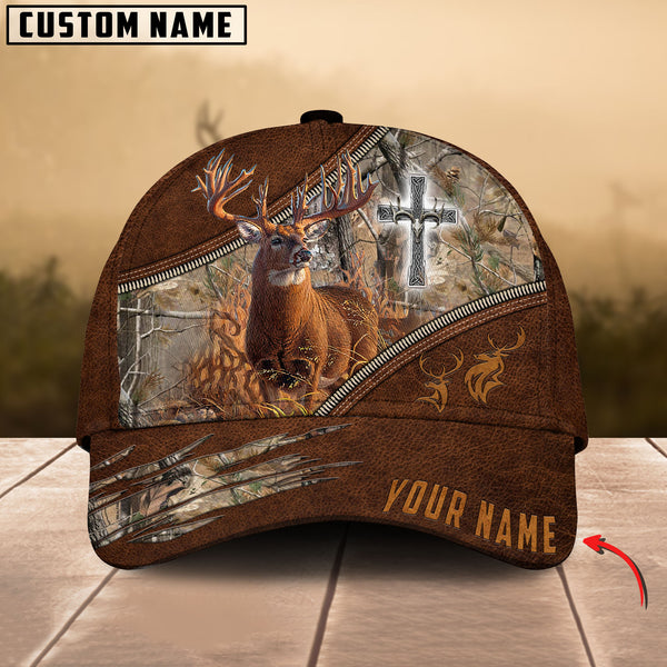 Maxcorners Cross Deer Hunting Art Leather Pattern Personalized Cap 3D Multicolored