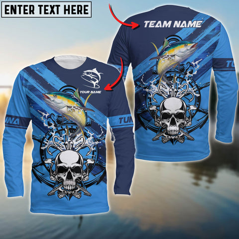 Max Corner Tuna Fishing Skull Water Flow Art Personalized 3D Long Sleeve Shirt