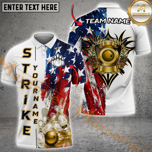 Maxcorner Bowling Ball & Pins Gold Premium Crown Multicolor Option Customized Name 3D Shirt (4 Colors)