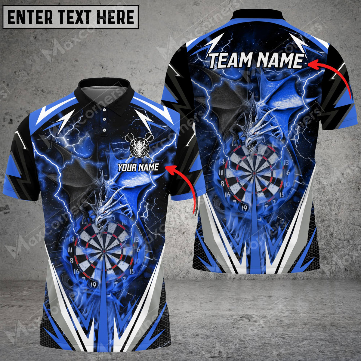 Maxcorners Darts Dragon Lightning Jersey Multicolor Options Personalized Name, Team Name Unisex 3D Shirt