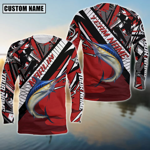 Maxcorners Marlin Fishing Black And Red Walleye Personalized Name And Team Name Long Sweat Shirt