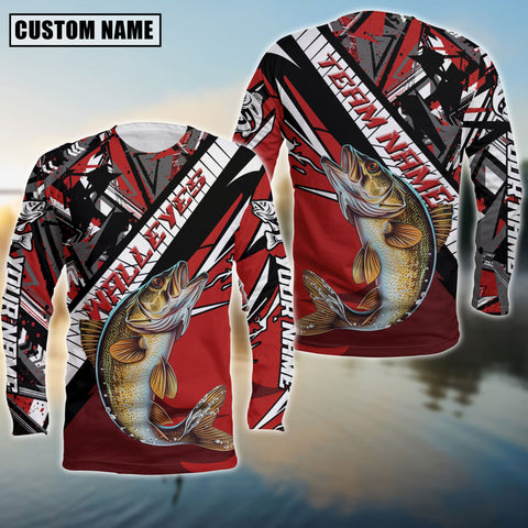 Maxcorners Walleyes Fishing Black And Red Walleye Personalized Name And Team Name Long Sweat Shirt
