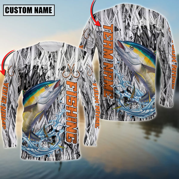 Maxcorners Tuna Fishing Grass Camo Pattern Premium Personalized Name And Team Name Long Sweat Shirt