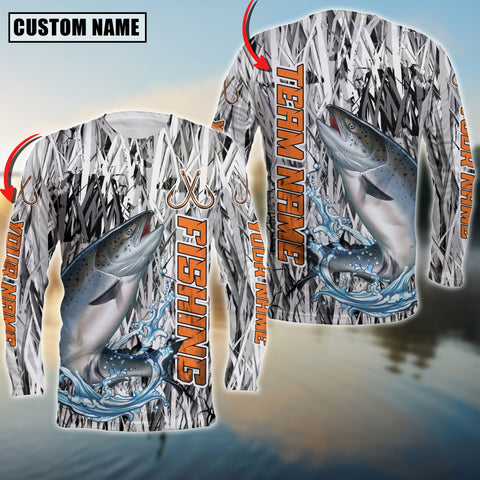 Maxcorners Chinook Fishing Grass Camo Pattern Premium Personalized Name And Team Name Long Sweat Shirt