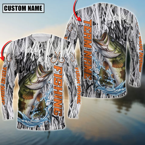 Maxcorners Bass Fishing Grass Camo Pattern Premium Personalized Name And Team Name Long Sweat Shirt