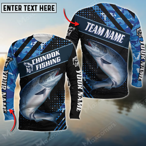 Maxcorners Chinook Fishing Blue Camo Pattern Personalized Name And Team Name Long Sweat Shirt