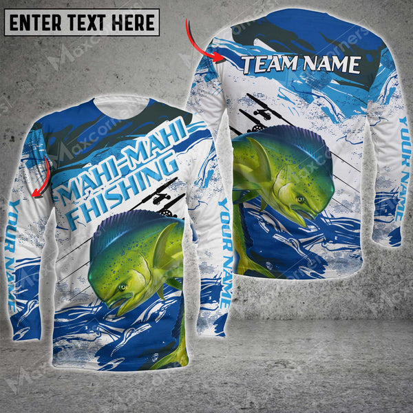 Maxcorners Mahi-mahi Fishing Blue Pattern Sport Jersey Personalized Name And Team Name Long Sweat Shirt