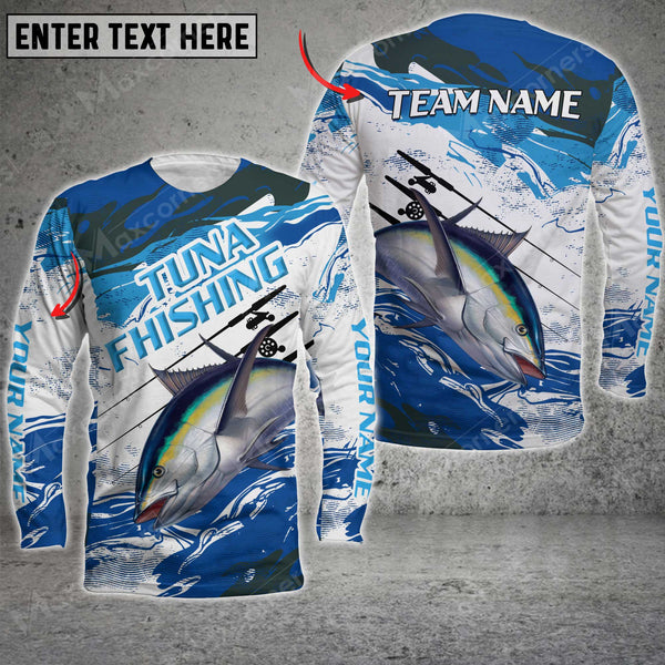 Maxcorners Tuna Fishing Blue Pattern Sport Jersey Personalized Name And Team Name Long Sweat Shirt