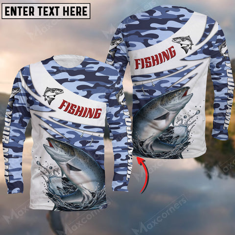 Maxcorners Chinook Fishing Blue Camo Pattern, Chinook Fishing Jerseys Personalized Name And Team Name Long Sweat Shirt