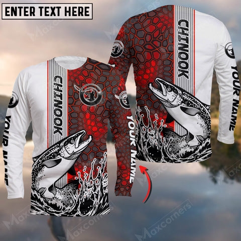 Maxcorners Chinook Fishing Red Camo Pattern Personalized Name And Team Name Long Sweat Shirt