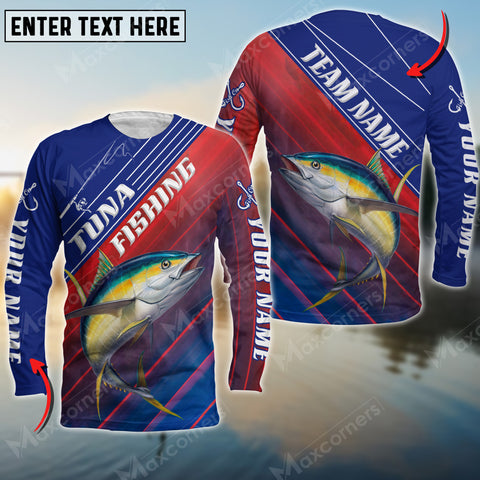 Maxcorners Tuna Fishing Red And Blue Pattern Personalized Name And Team Name Long Sweat Shirt