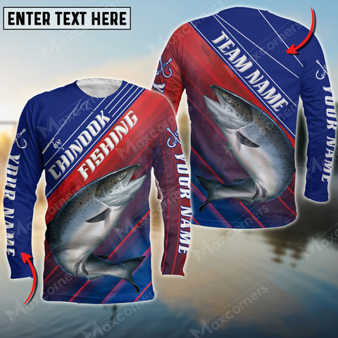 Maxcorners Chinook Fishing Red And Blue Pattern Personalized Name And Team Name Long Sweat Shirt