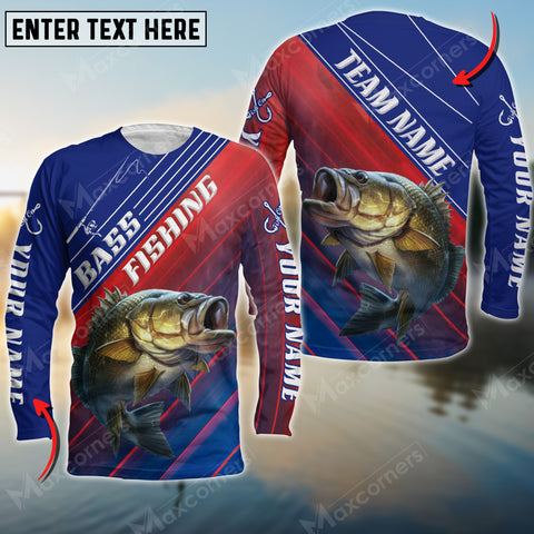 Maxcorners Bass Fishing Red And Blue Pattern Personalized Name And Team Name Long Sweat Shirt