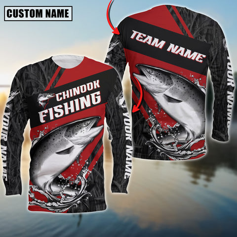 Maxcorners Chinook Fishing Black And Red Grass Camo Pattern Personalized Name And Team Name Long Sweat Shirt