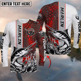 Maxcorners Marlin Fishing Red Camo Pattern Personalized Name And Team Name Long Sweat Shirt