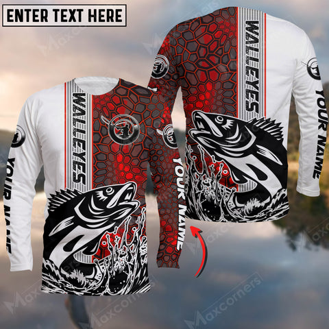 Maxcorners Walleyes Fishing Red Camo Pattern Personalized Name And Team Name Long Sweat Shirt