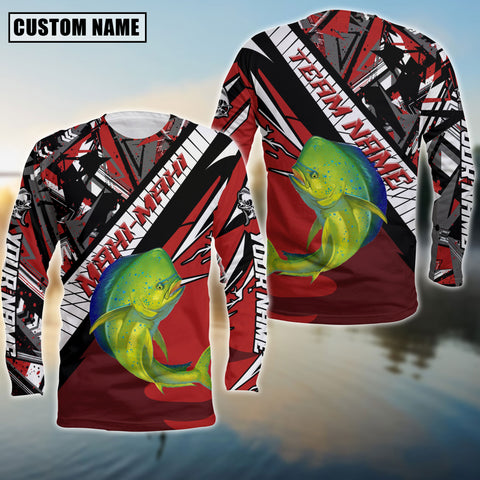 Maxcorners Mahi-Mahi Fishing Black And Red Walleye Personalized Name And Team Name Long Sweat Shirt