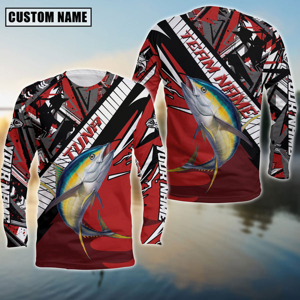 Maxcorners Tuna Fishing Black And Red Walleye Personalized Name And Team Name Long Sweat Shirt