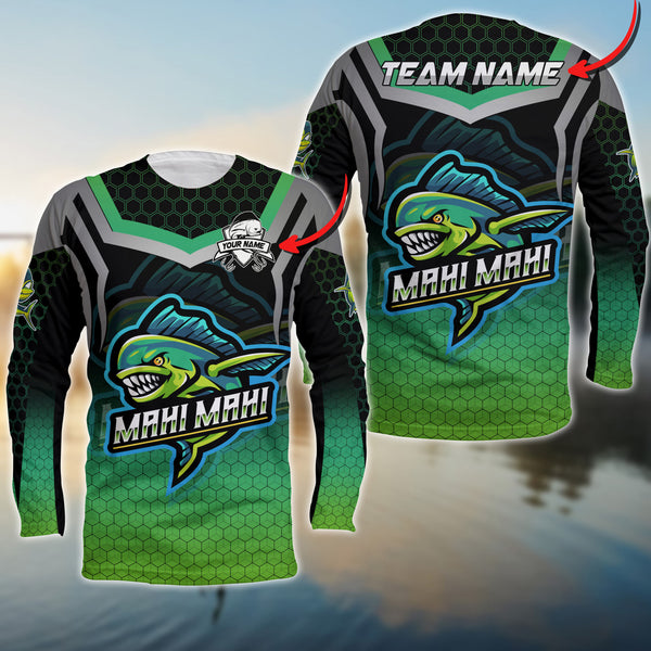 Maxcorners Mahi-Mahi Fishing Art Uniform Fishing Skin Pattern Sport Jersey Personalized Name And Team Name Long Sweat Shirt