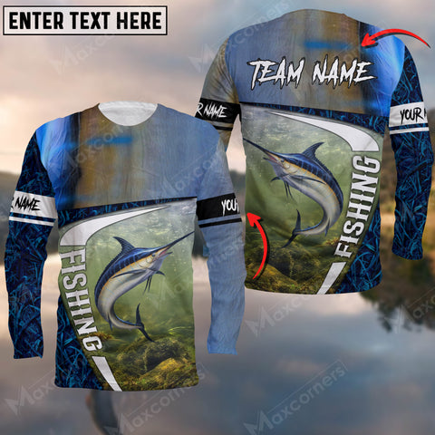 Maxcorners Marlin Fishing Camo Fish Skin Sport Jersey Personalized Name And Team Name Long Sweat Shirt