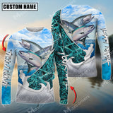 Maxcorners Salmon Fishing Blue Fisherman Grass Camo Personalized Name, Team Name Long Sleeve Shirt