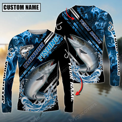 Maxcorners Chinook Fishing Blue Smoke Water Pattern Pro Sport Jersey Sun Protection Personalized Name And Team Name Long Sleeve Shirt