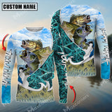 Maxcorners Bass Fishing Blue Fisherman Grass Camo Personalized Name, Team Name Long Sleeve Shirt