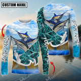 Maxcorners Marlin Fishing Blue Fisherman Grass Camo Personalized Name, Team Name Long Sleeve Shirt