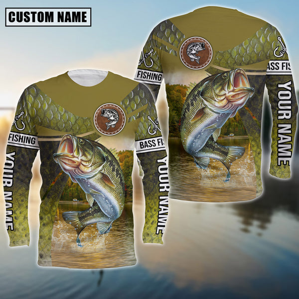 Maxcorners Bass Fishing Skin Fish Sun Protection Custom Name & Team Name 3D Shirts