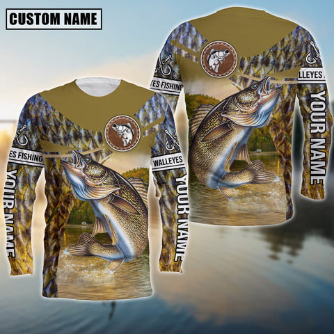 Maxcorners Walleyes Fishing Skin Fish Sun Protection Custom Name & Team Name 3D Shirts