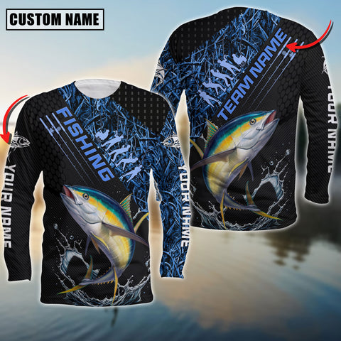 Maxcorners Tuna Fishing Fisherman Jerseys Blue Camo Personalized Name And Team Name Long Sweat Shirt