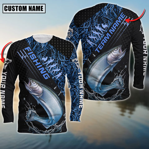 Maxcorners Chinook Fishing Fisherman Jerseys Blue Camo Personalized Name And Team Name Long Sweat Shirt
