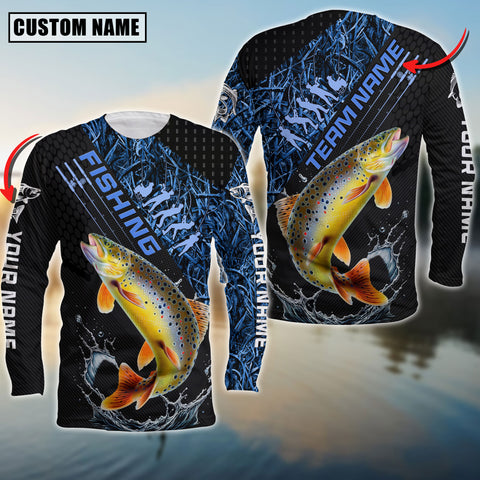Maxcorners Trout Fishing Fisherman Jerseys Blue Camo Personalized Name And Team Name Long Sweat Shirt