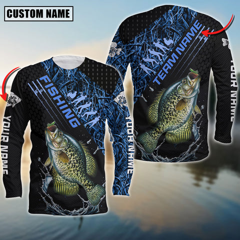 Maxcorners Crappie Fishing Fisherman Jerseys Blue Camo Personalized Name And Team Name Long Sweat Shirt