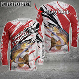 Maxcorners Trout Fishing Red And White Pattern Personalized Name And Team Name Long Sweat Shirt