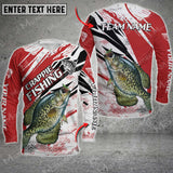 Maxcorners Crappie Fishing Red And White Pattern Personalized Name And Team Name Long Sweat Shirt