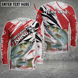 Maxcorners Striped Bass Fishing Red And White Pattern Personalized Name And Team Name Long Sweat Shirt