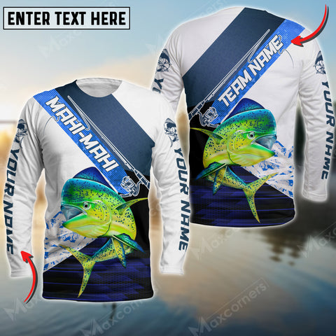 Maxcorners Mahi-Mahi Fishing Rod Blue Pattern, Mahi-Mahi Fishing Jerseys Personalized Name And Team Name Long Sweat Shirt