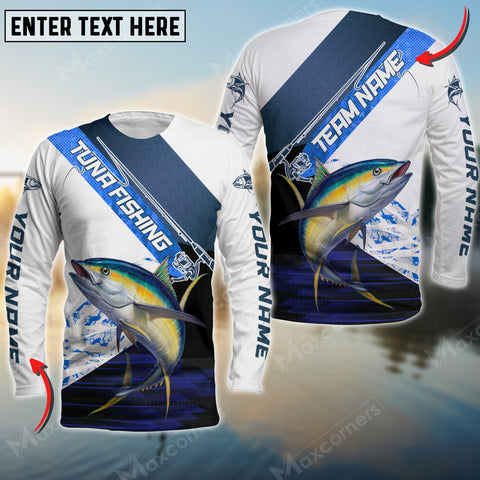 Maxcorners Tuna Fishing Rod Blue Pattern, Tuna Fishing Jerseys Personalized Name And Team Name Long Sweat Shirt