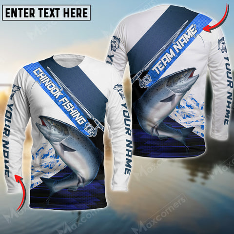 Maxcorners Chinook Fishing Rod Blue Pattern, Chinook Fishing Jerseys Personalized Name And Team Name Long Sweat Shirt
