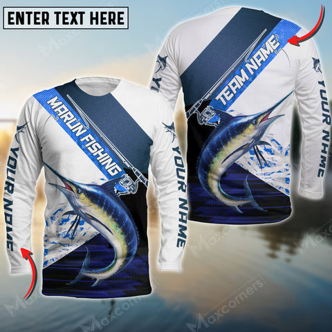 Maxcorners Marlin Fishing Rod Blue Pattern, Marlin Fishing Jerseys Personalized Name And Team Name Long Sweat Shirt