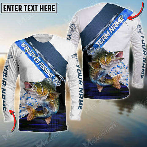 Maxcorners Walleyes Fishing Rod Blue Pattern, Walleyes Fishing Jerseys Personalized Name And Team Name Long Sweat Shirt