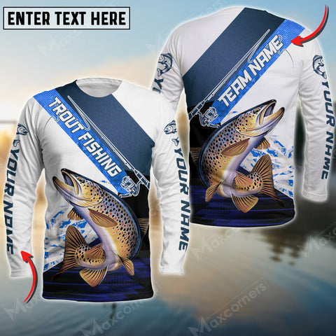 Maxcorners Trout Fishing Rod Blue Pattern, Trout Fishing Jerseys Personalized Name And Team Name Long Sweat Shirt